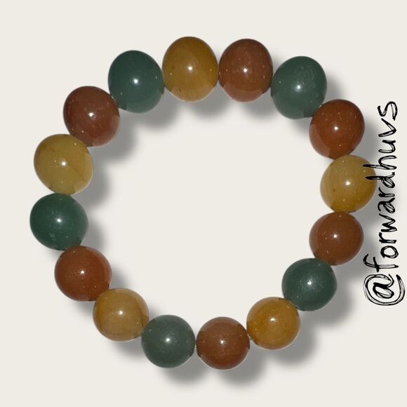 Multicolor Jade Stretch Bead Bracelet – Green, Yellow, Orange - Picture 5 of 8